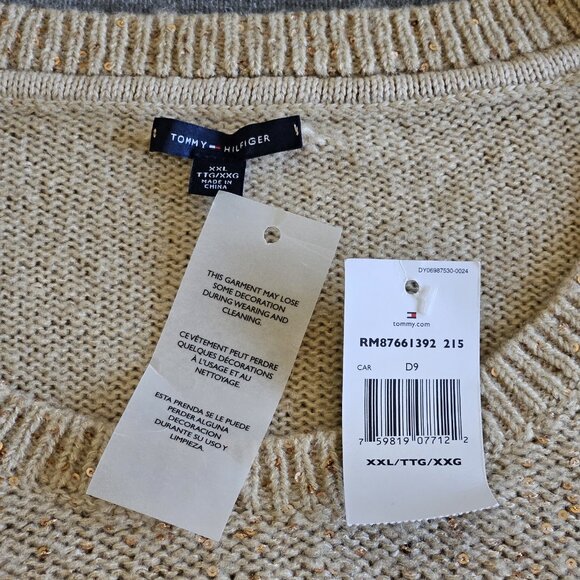 Tommy Hilfiger Sweater Womens XXL Beige LS Sequins Holiday Cottage Granola Girl - Picture 3 of 13
